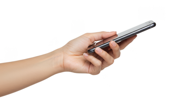 Hand Holding a Modern Mobile Phone Over Transparent Background PNG