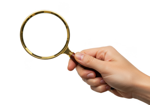Hand Holding a Golden Magnifying Glass for Search Find and Research