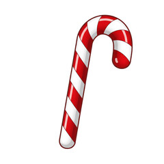 Illustration of Red and White Striped Christmas Candy Cane on Transparent