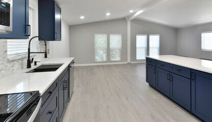 Modern residential kitchen and dining room interior
