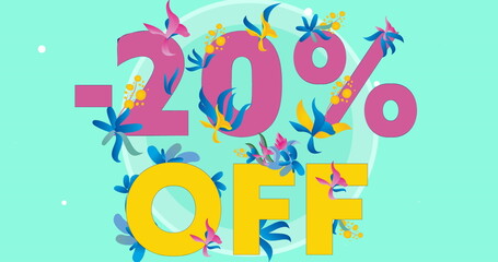 Image of 20 percent off text over green background