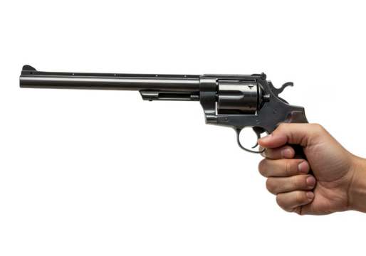 Illustration of Revolver Gun Held in Hand Chrome Metal on Transparent