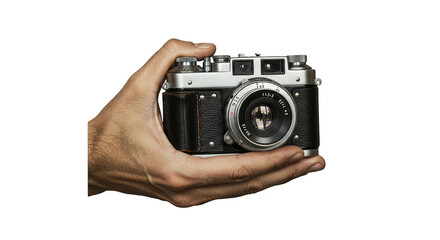 Fototapeta premium Isolated Hand Holding Vintage Camera Lens with Transparent Background