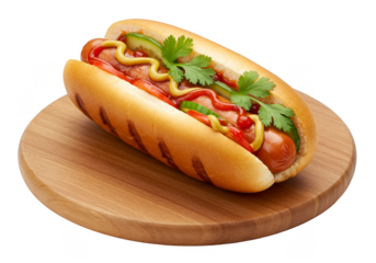 Isolated Hotdog with Mustard and Ketchup on Transparent Background