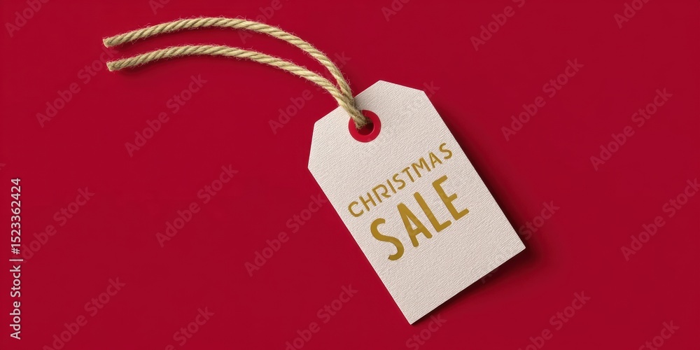 Poster close-up of a blank tag with string on vibrant red background, perfect for labels and product brandi