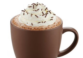 Isolated Illustration of Frothy Chocolate Drink with Whipped Cream and Sprinkles