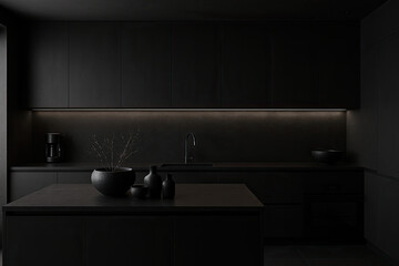 A stunning modern kitchen interior design, featuring a rich palette of black colors for a sophisticated and contemporary look.