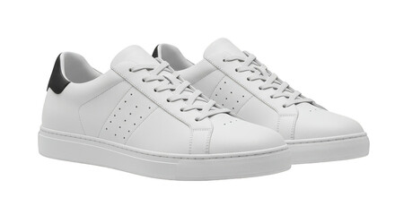 Isolated PNG White Leather Sneakers Shoes for Sport Fashion and Style