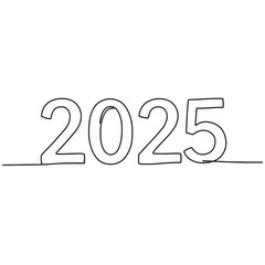 Illustration of White Year 2025 Number on Black Isolated Background