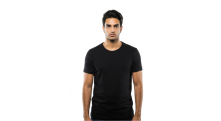 Isolated Portrait of Confident Man in Black Shirt on Transparent Background