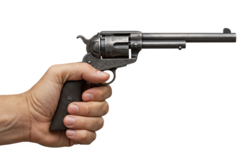 Isolated Image of Hand Holding Antique Silver Revolver Firearm Weapon