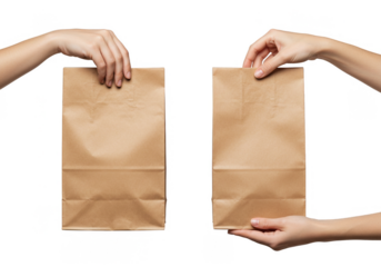 Isolated Image of Hands Holding Brown Paper Shopping Bags Package