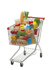 Illustration Full Shopping Cart with Abundant Food on Transparent Background