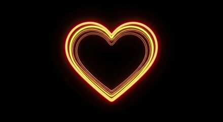 A striking 3D render of an orange and yellow neon light heart icon, a vibrant technology symbol isolated on a sleek black background.