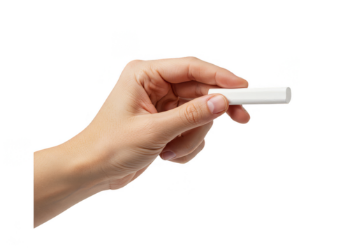 Isolated Image of Hand Holding White Chalk Piece On Transparent Background