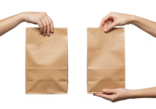 Isolated Image of Hands Holding Brown Paper Shopping Bags Package