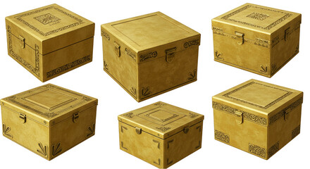 Illustration Golden Treasure Chest Boxes with Antique and Detailed Wood