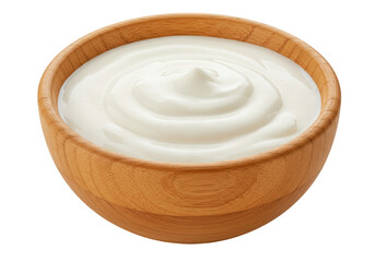 Isolated Image Of Yogurt In A Wooden Bowl White Creamy Texture