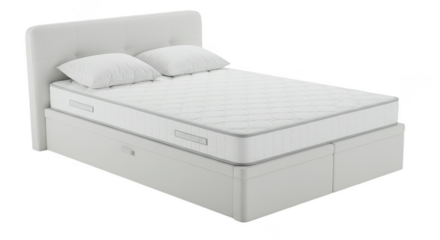 Isolated 3D Rendering of a White Modern Bed with Pillows and Mattress