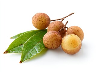 Fresh longan with leaves isolated on white background