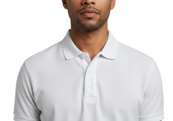 Isolated Man In White Patterned Polo Shirt With Transparent Background