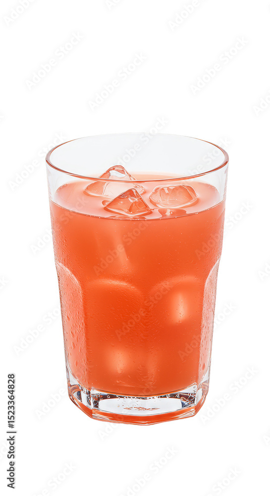 Poster isolated refreshing red cocktail with ice cubes in transparent background