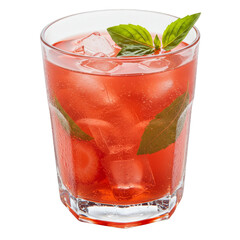 Isolated Refreshing Red Cocktail with Ice and Mint on Transparent Background