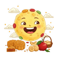 Illustration Smiling Mooncake Character for Mid Autumn Festival Celebration