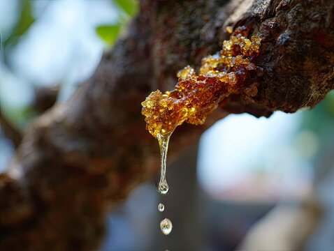 Damar resin flows from the fragrant damar tree
