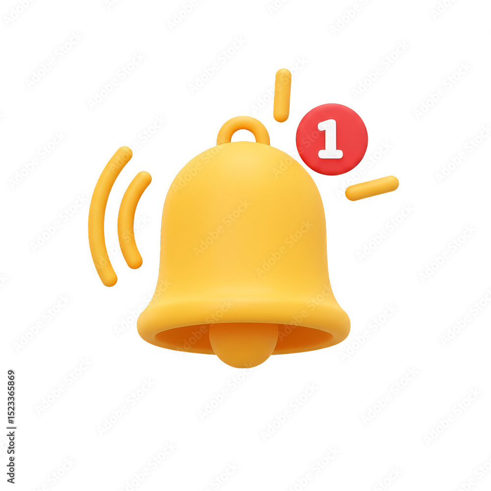 Poster isolated 3d bell notification with number one in yellow background