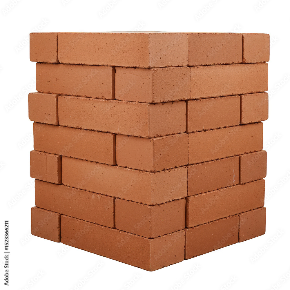 Poster isolated stack of brown bricks building material on transparent background