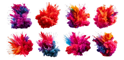 Vibrant Colorful Smoke Explosions on Black Background for Creative Use, Isolated on Transparent, white background