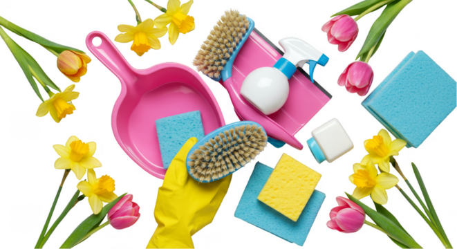 Isolated Spring Cleaning Still Life with Flowers Transparent Background - Powered by Adobe