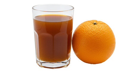 Isolated Still Life Glass of Orange Juice with Whole Fruit PNG