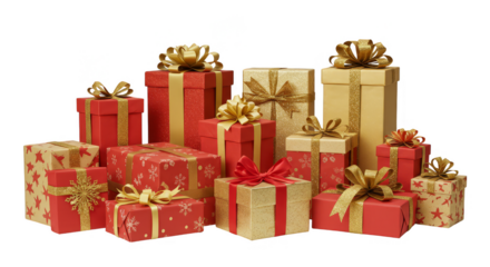 Isolated Still Life of Christmas Presents with Red and Gold Theme