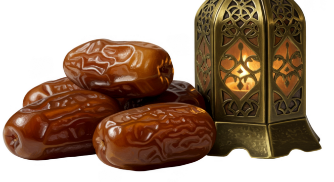 Isolated Still Life of Dates and Lantern on Transparent Background