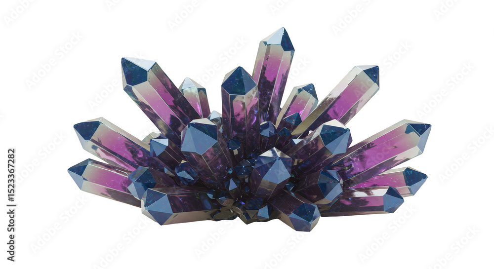 Poster isolated 3d rendering of an amethyst crystal cluster on transparent background