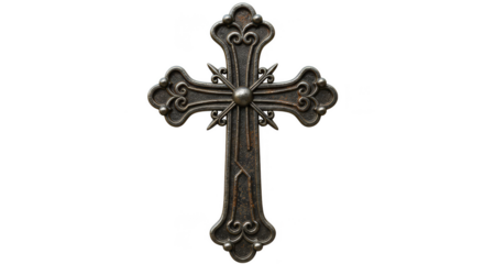 Isolated Bronze Crucifix Faith Religion Spiritual Symbol on Transparent Background