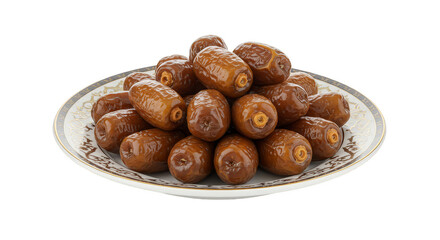 Obraz premium Isolated PNG Plate of Sweet Dates on Transparent Background Healthy Snack