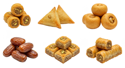 Isolated Assorted Arabian Sweets like Baklava Dates on Transparent Layer
