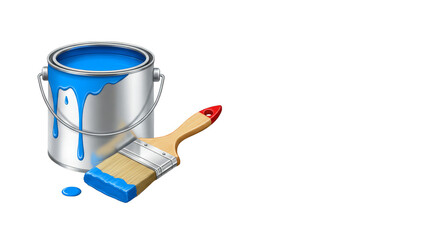 Illustration of Blue Paint Can with Brush Painting Artwork Style