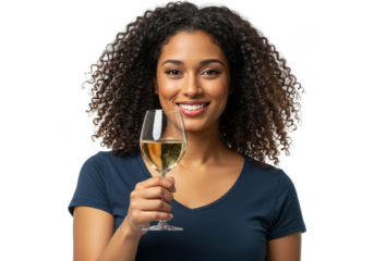 Isolated Portrait Of Woman Holding Glass Of Wine Over Transparent Background