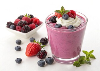 Greek yogurt berry smoothie isolated on white background