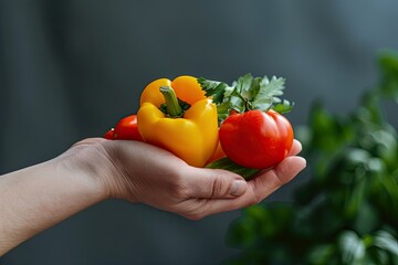 Detailed Image of Cropped Image of Hand Holding Vegetables