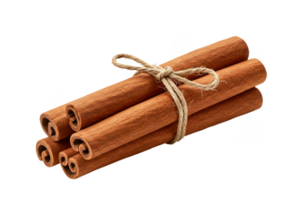 Isolated Transparent Background Image of Cinnamon Sticks Bundle Tied Together