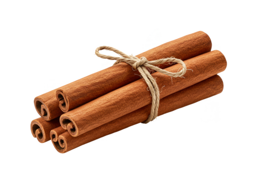 Isolated Transparent Background Image of Cinnamon Sticks Bundle Tied Together