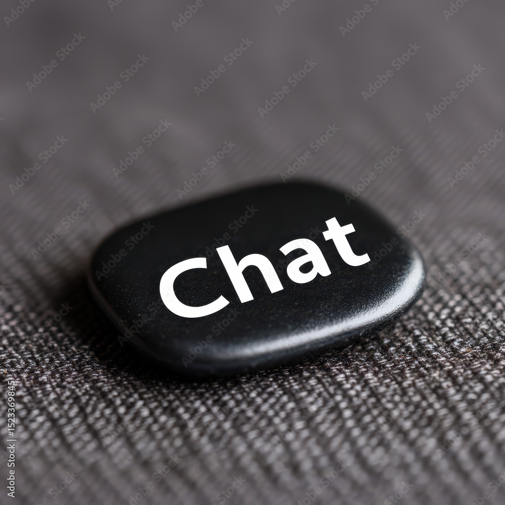 Poster black button displaying the word chat on textured fabric background representing digital communicati