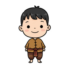 Obraz premium Illustration of Cheerful Thai Boy in Traditional Brown Clothing Cartoon
