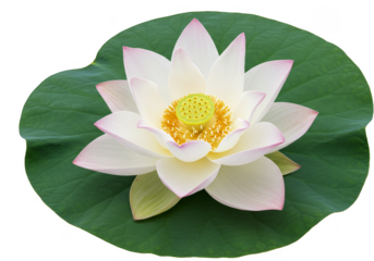 Isolated Transparent Background of a Pink Tipped Lotus Flower with Leaf