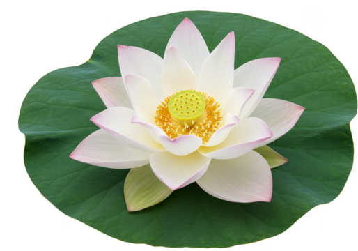 Isolated Transparent Background of a Pink Tipped Lotus Flower with Leaf